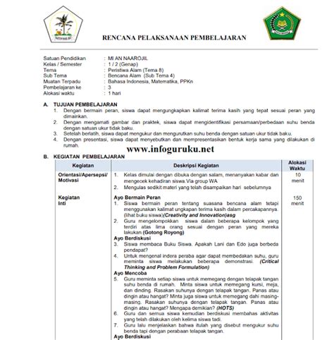 Contoh Rpp Pjok Penjas Orkes Sdmi Kelas 3 Rpp 1 Lembar Massalamcom Images