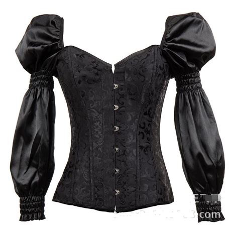buy black jacquard overbust gothic corset with puff long sleeve victorian retro