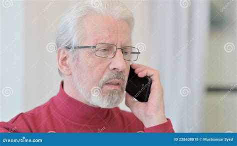 Close Up Of Old Man Talking On Phone Stock Photo Image Of Dial