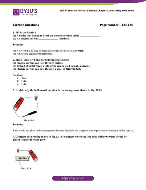 Ncert Solutions For Class 6 Science Chapter 12 Electricity And Circuits