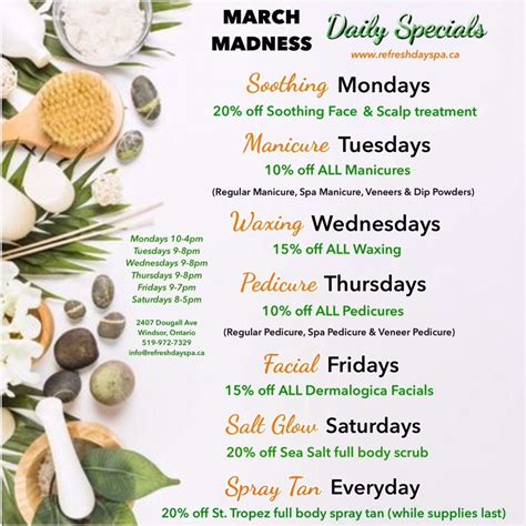 March Madness Daily Specials 2020 Refresh Day Spa