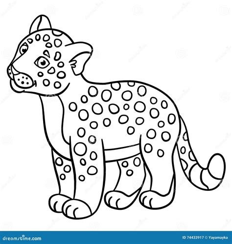 Coloring Pages Little Cute Baby Jaguar Smiles Stock Vector