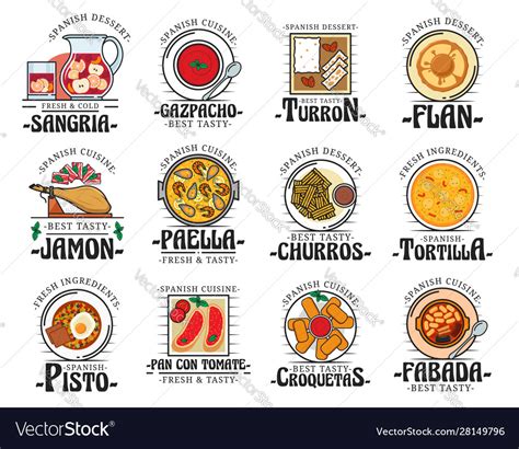 Traditional Spanish Cuisine Food Dishes Bar Menu Vector Image