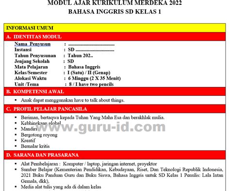 Modul Ajar Kurikulum Merdeka Bahasa Inggris Kelas 1 Sd Semester 2 Bab 8 13