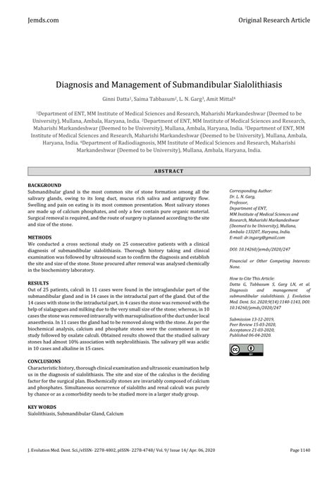 Pdf Diagnosis And Management Of Submandibular Sialolithiasis