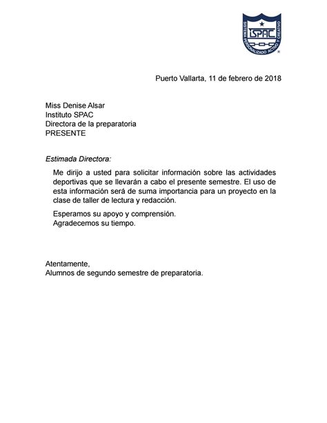 Carta Formal Para Solicitar Información De Actividades Deportivas Del