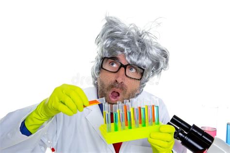 Crazy Mad Nerd Scientist Funny Expression At Lab Stock Image Image Of