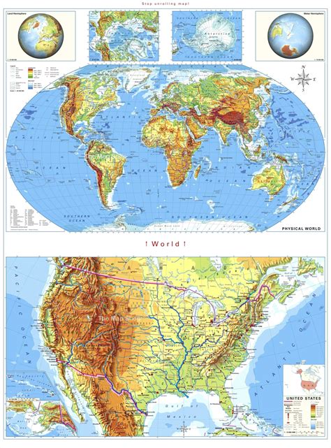 World And Usa Politicalphysical Maps On Spring Roller The Map Shop