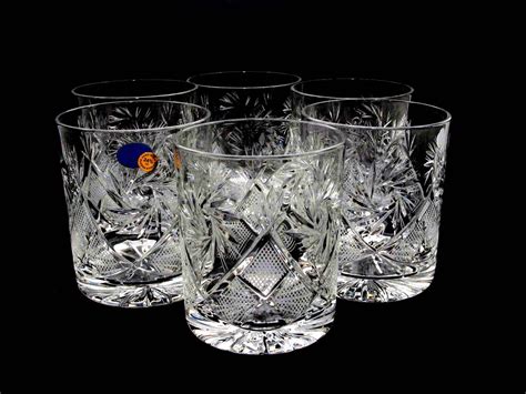 Set Of 6 Russian Cut Crystal Rocks Glasses Tumblers For