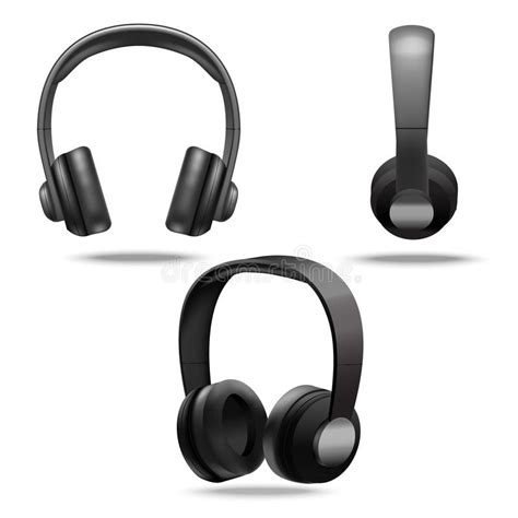 Realistic 3d Detailed Black Headphones Set Vector Stock Vector