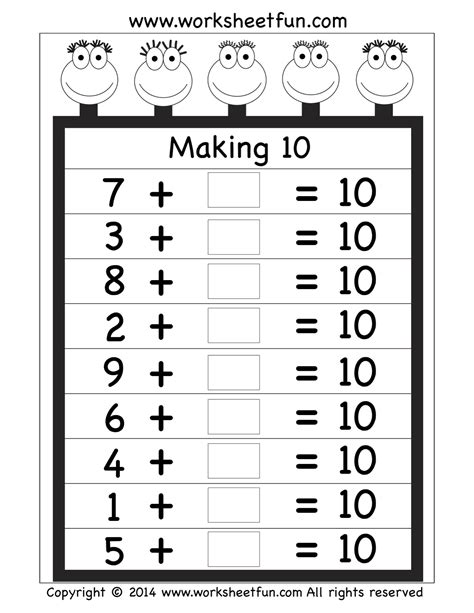 Adding Numbers To Make 10 Worksheets