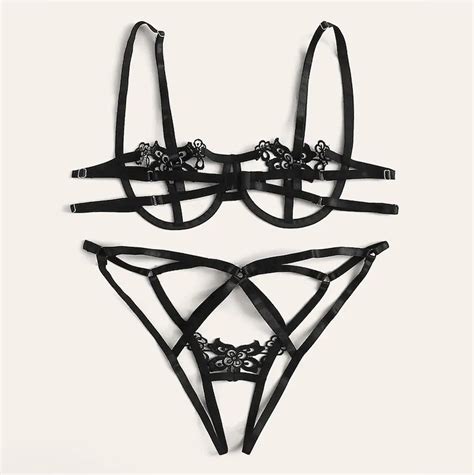 Qcmgmg Bra And Panty Set For Women Crotchless Sexy Lingerie Set Cupless