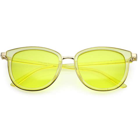 Translucent Metal Trim Square Horn Rimmed Sunglasses Color Tinted Lens 53mm Gold Yellow