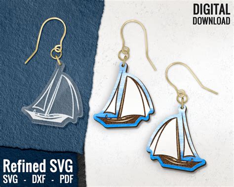 Sailboat Earring SVG Boat Outdoors Laser Earring File Ship Etsy