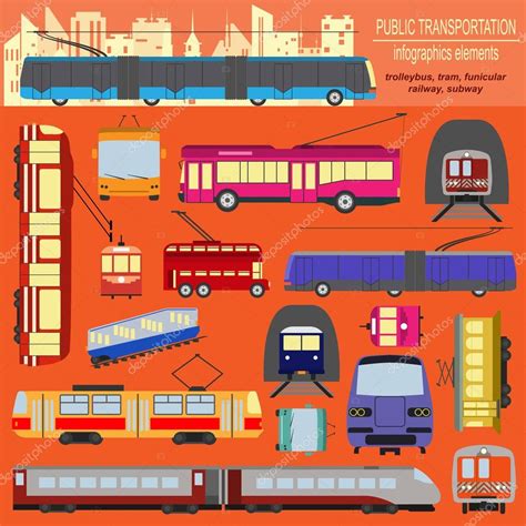 Public Transportation Icon Infographics Tram Trolleybus Subway