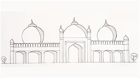 How To Draw Badshahi Masjid Step By Step Youtube