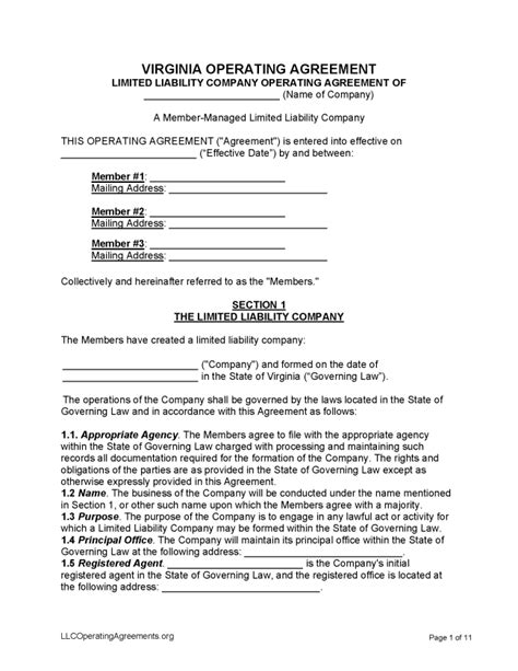 Free Virginia Multi Member Llc Operating Agreement Free Llc Operating