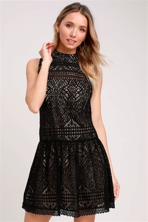 Lovely Black And Nude Dress Lace Dress Mini Dress LBD Lulus