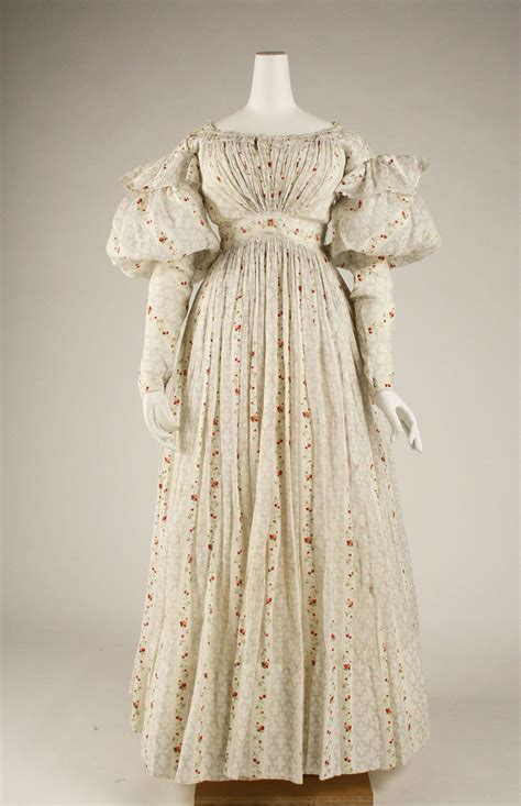 C 1827 Morning Dress Cotton British Historical Dresses 1820s