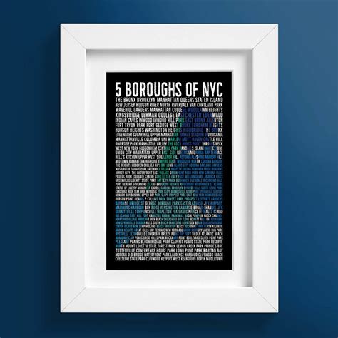 A4 5 Boroughs Of New York City Print Typographical Design Graphic