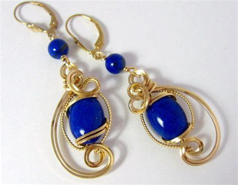 Lapis Lazuli Gold Wire Sculpture Earrings Royal Blue Wire Art Etsy