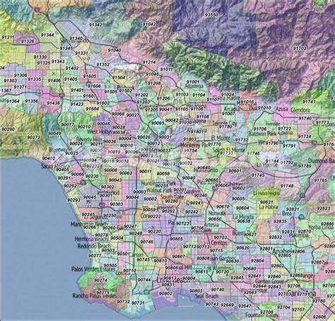 Los Angeles Zip Codes Los Angeles County Zip Code Boundary Map
