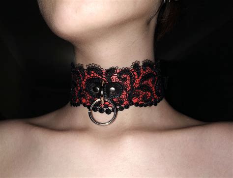Submissive Collar Leather Lace Bdsm Collar O Ring Choker Etsy