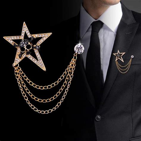 SaYao Piece Fashion Suit Suits Brooch Pins Brooches Men Star Skull Tassels Chain Corsage Lapel