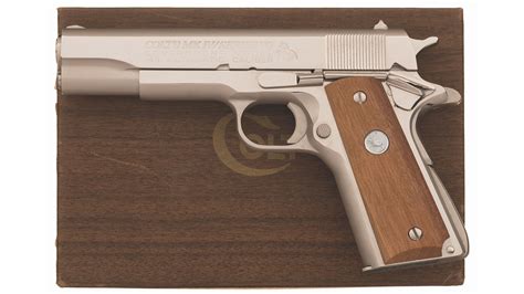 Nickel Colt Mk Iv Series 70 Government Model Pistol With Box Rock