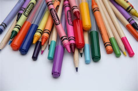 School Art Supplies Crayons Education Pencil Stationery Group Rainbow Colorful Markers