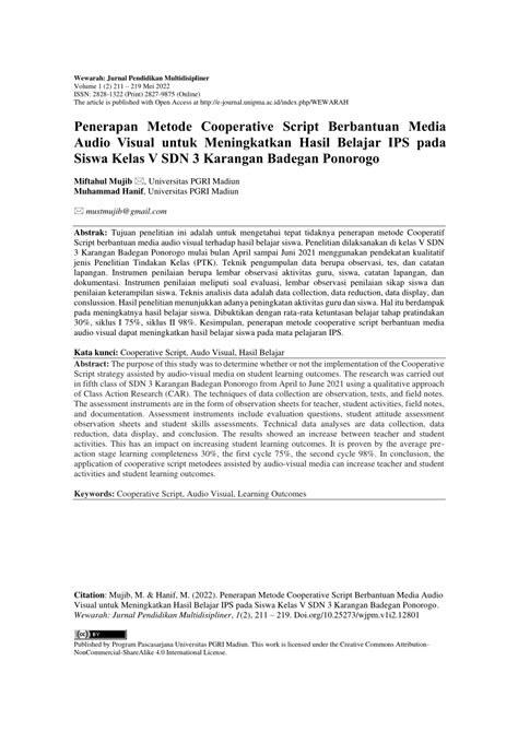 Pdf Penerapan Metode Cooperative Script Berbantuan Media Audio Visual