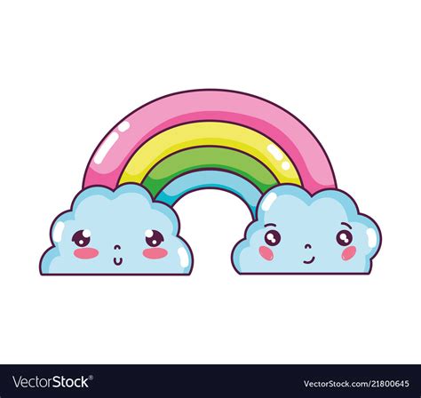 Kawaii Cute Fluffy Clouds And Rainbow Royalty Free Vector