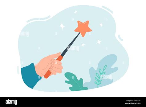 Hand Holding Magic Wand Flat Vector Illustration Stock Vector Image