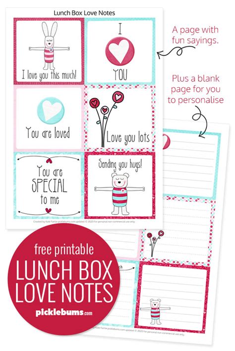 Free Printable Valentines Day Lunch Box Notes Picklebums