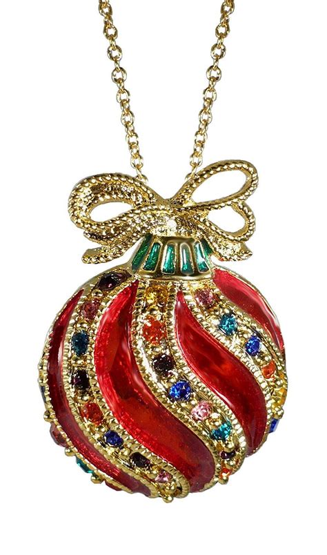 Bejeweled Christmas Holiday Fancy Ornament 22 Inch Pendant Necklace