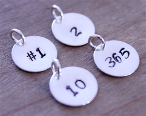 Number Charm Hand Stamped Personalized Silver Round Two Etsy