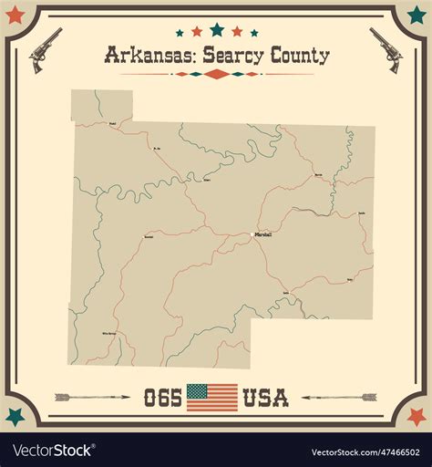 Vintage Map Of Searcy County In Arkansas Usa Vector Image