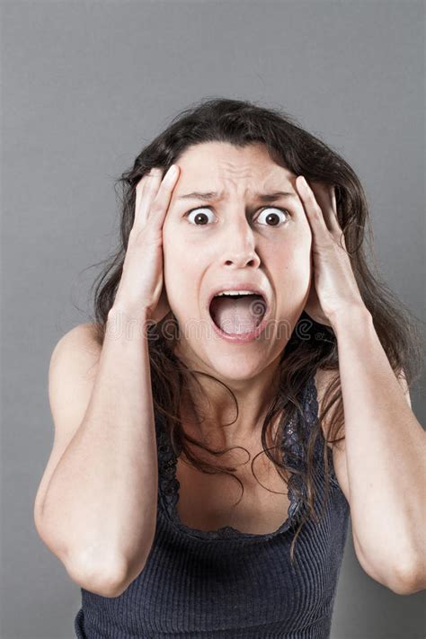 Amazed Young Woman Expressing Consternation Fear Stock Photos Free
