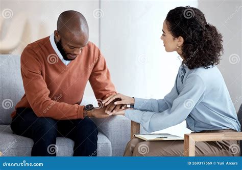 Black Man Depression And Psychologist Support Empathy And Holding