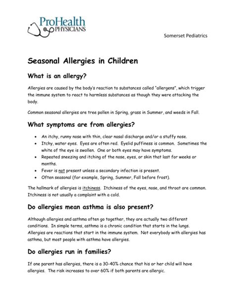 Seasonal Allergies In Children