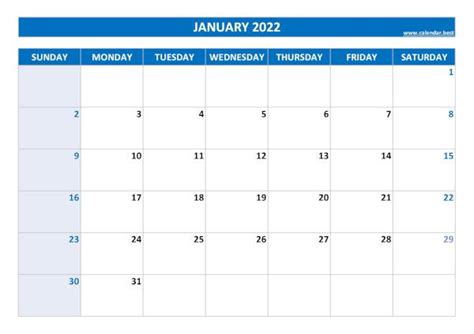 January 2022 Calendar Calendarbest