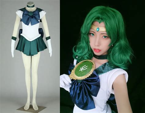 Tokyo Anime Women Sailor Moon Costume Kaiou Michiru Green Fancy Dress