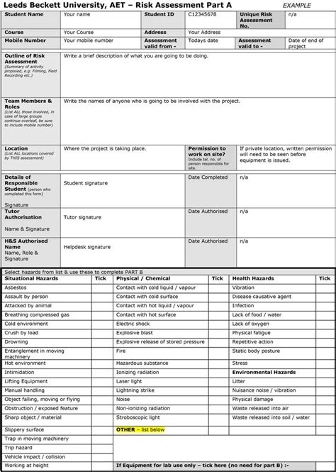 Example Of A Location Risk Assessment Sheet 0db