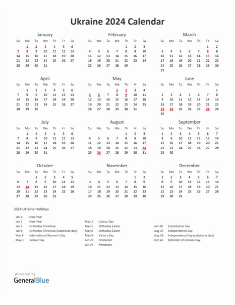 2024 Ukraine Calendar With Holidays