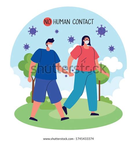 No Human Contact Couple Using Face Stock Vector Royalty Free