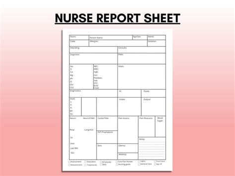 Nurse Report Sheet Brain Sheets For Nurses Nurse Report Shifts