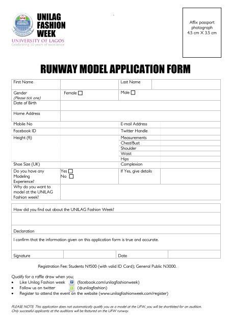 Mtn Model Of The Year Application Form Unilag Fashion Week