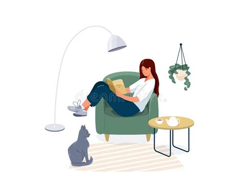 Woman Reading Book Vector Background Relaxed Girl Comfortable Sitting On The Armchair And Read