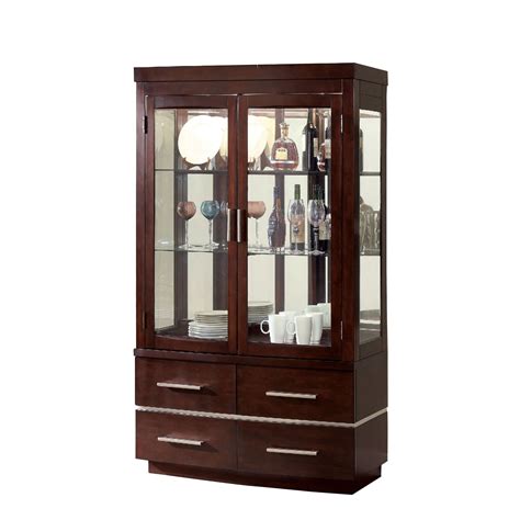 Wood And Glass Curio Cabinet With Touch Led Lights Brown