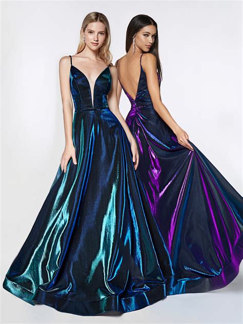 Long Metallic Iridescent A Line Dress By Cinderella Divine Cj506 In